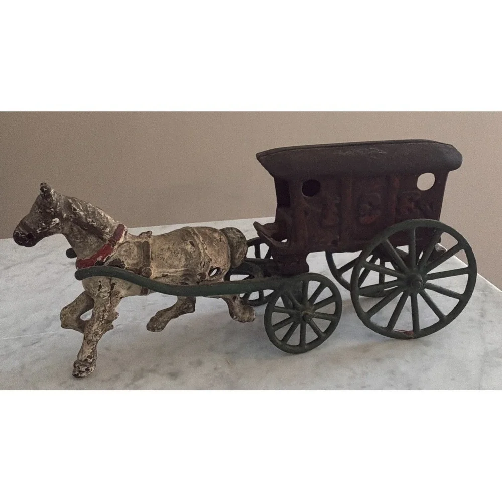 Antique Cast Iron Horse Drawn Ice Wagon Early 1900s